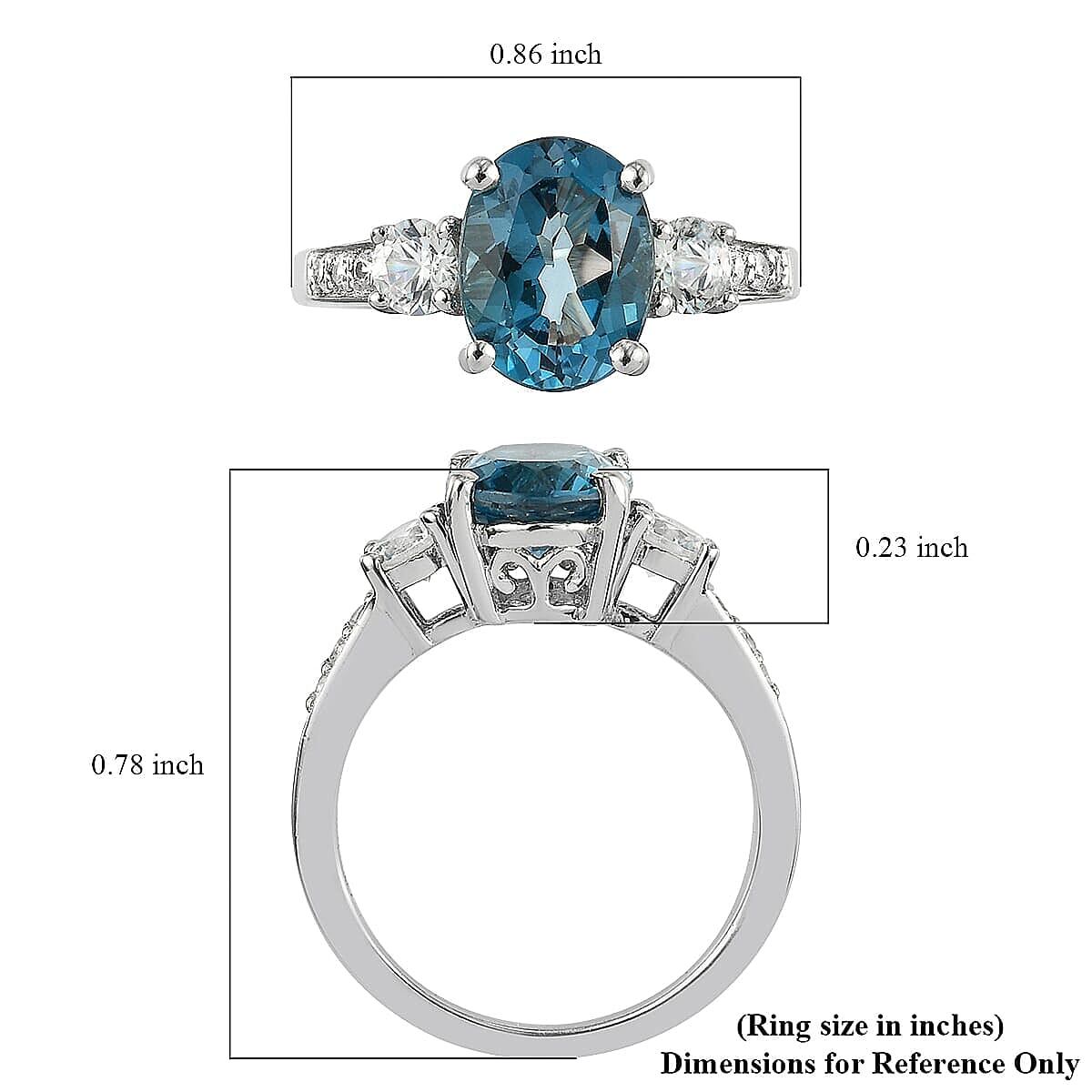 London Blue Topaz and Natural White Zircon Ring in Platinum Over Sterling Silver (Size 10.0) 2.90 ctw