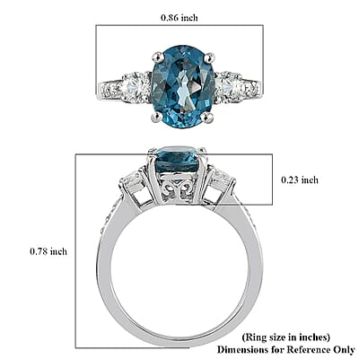London Blue Topaz and Natural White Zircon Ring in Platinum Over Sterling Silver (Size 10.0) 2.90 ctw