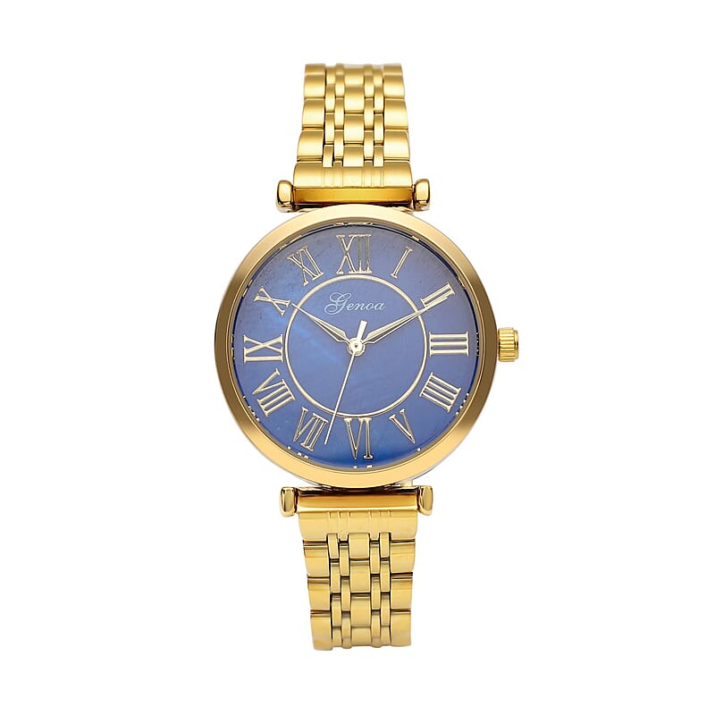 Genoa Miyota Japanese Movement MOP Dial Watch with ION Plated YG Stainless Steel Strap (6.50-7.00 Inches) (33mm)