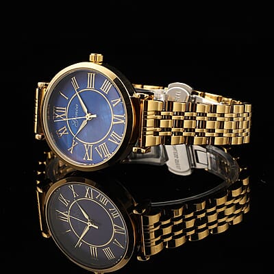 Genoa Miyota Japanese Movement MOP Dial Watch with ION Plated YG Stainless Steel Strap (6.50-7.00 Inches) (33mm)