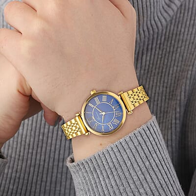 Genoa Miyota Japanese Movement MOP Dial Watch with ION Plated YG Stainless Steel Strap (6.50-7.00 Inches) (33mm)