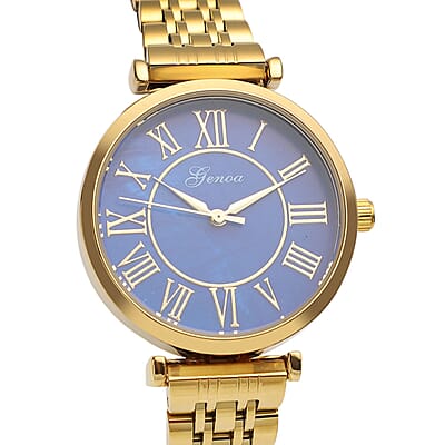 Genoa Miyota Japanese Movement MOP Dial Watch with ION Plated YG Stainless Steel Strap (6.50-7.00 Inches) (33mm)