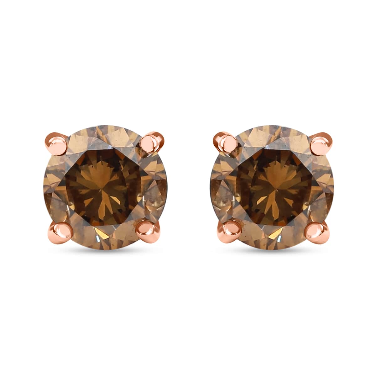 Luxoro 10K Rose Gold I3 Natural Champagne Diamond Stud Earrings 1.00 ctw image number 0