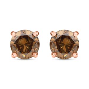Luxoro I3 Natural Champagne Diamond Stud Earrings in 10K Rose Gold 1.00 ctw