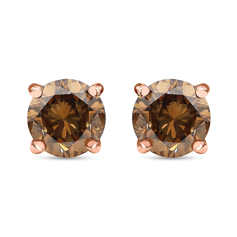 Luxoro I3 Natural Champagne Diamond Stud Earrings in 10K Rose Gold 1.00 ctw