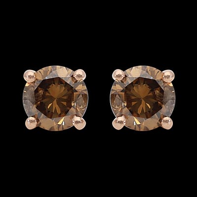Luxoro I3 Natural Champagne Diamond Stud Earrings in 10K Rose Gold 1.00 ctw