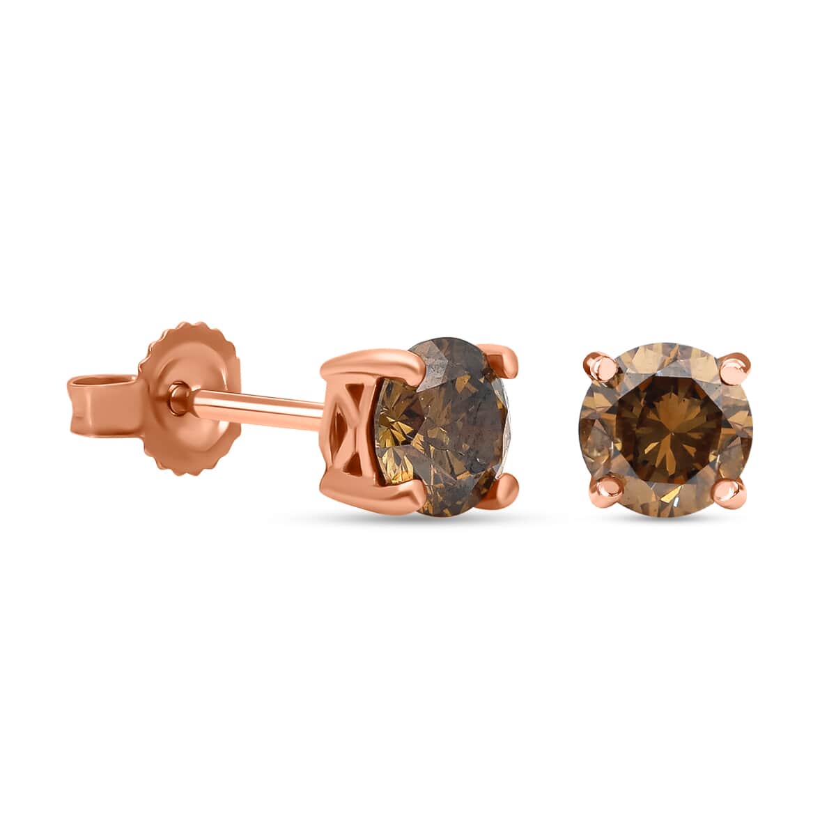 Luxoro 10K Rose Gold I3 Natural Champagne Diamond Stud Earrings 1.00 ctw image number 3