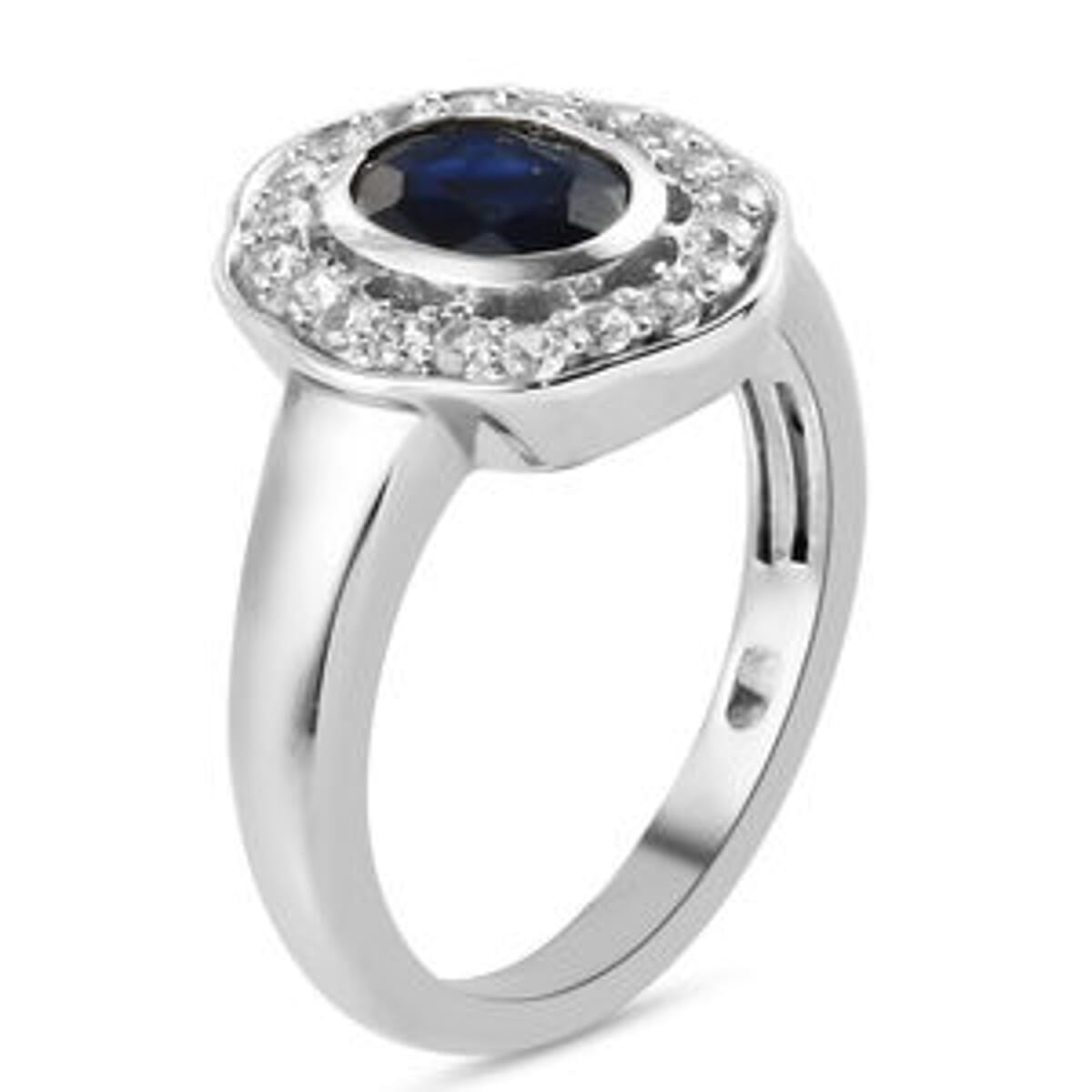 Masoala Sapphire (D) and White Zircon 1.71 ctw Ring in Platinum Over Sterling Silver (Size 5.5) image number 3