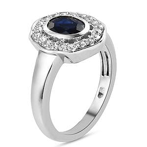 Masoala Sapphire (D) and White Zircon 1.71 ctw Ring in Platinum Over Sterling Silver (Size 5.5)