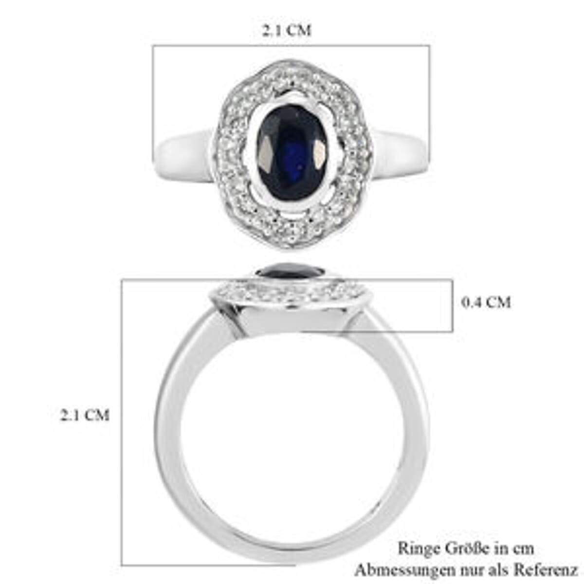 Masoala Sapphire (D) and White Zircon 1.71 ctw Ring in Platinum Over Sterling Silver (Size 5.5) image number 5