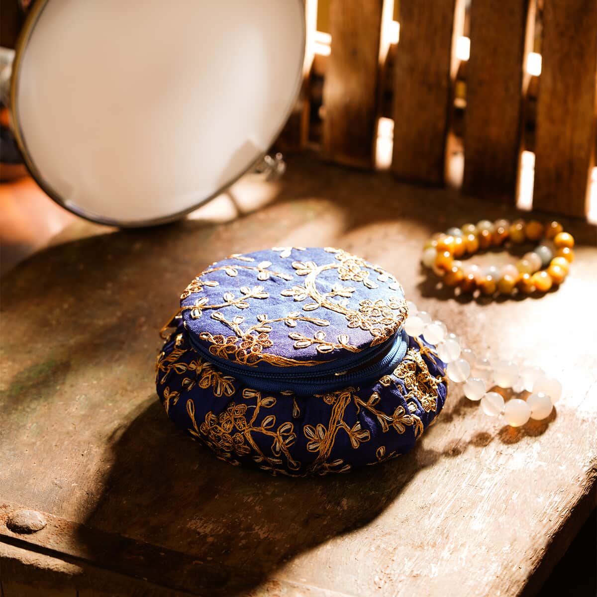 Blue Brocade Matki Jewelry Box image number 1