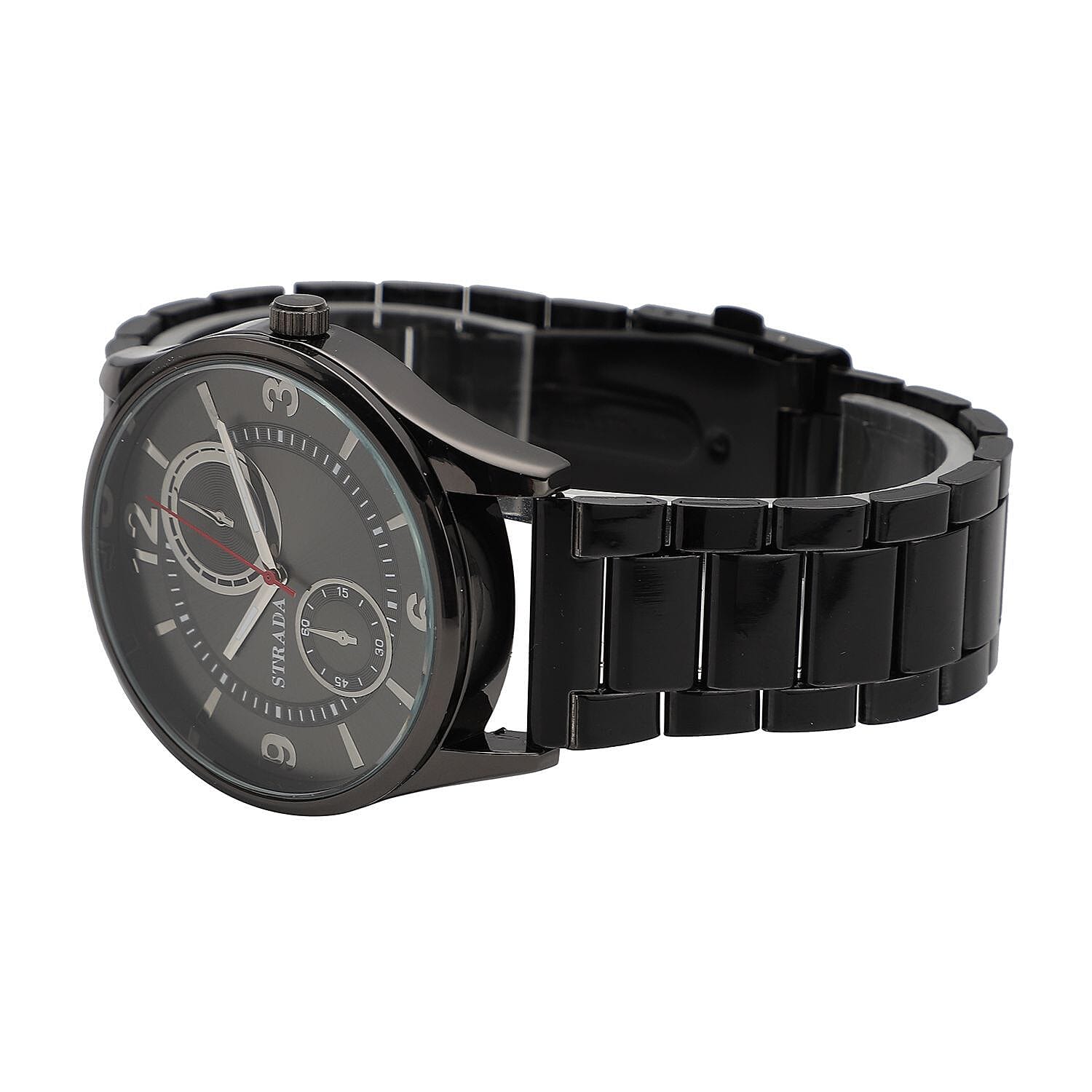 Strada Japanese Movement Watch with ION Plated Black Stainless Steel Strap (6.50-8.25 Inches) (25.40 mm)