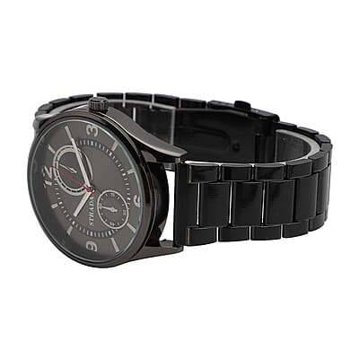 Strada Japanese Movement Watch with ION Plated Black Stainless Steel Strap (6.50-8.25 Inches) (25.40 mm)
