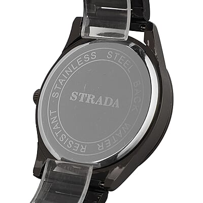 Strada Japanese Movement Watch with ION Plated Black Stainless Steel Strap (6.50-8.25 Inches) (25.40 mm)