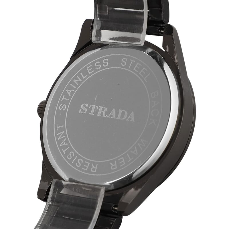 Strada Japanese Movement Watch with ION Plated Black Stainless Steel Strap (6.50-8.25 Inches) (25.40 mm)