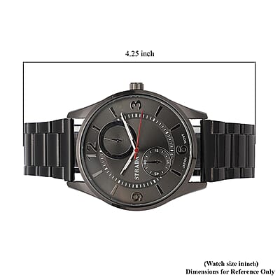 Strada Japanese Movement Watch with ION Plated Black Stainless Steel Strap (6.50-8.25 Inches) (25.40 mm)