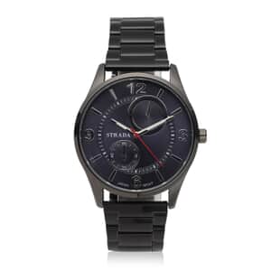 Strada Japanese Movement Watch with ION Plated Black Stainless Steel Strap (6.50-8.25 Inches) (25.40 mm)