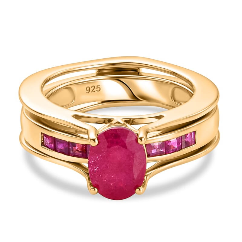 Niassa Ruby (FF) 2.50 ctw Ring in 14K Yellow Gold Over Sterling Silver (Size 5.5)