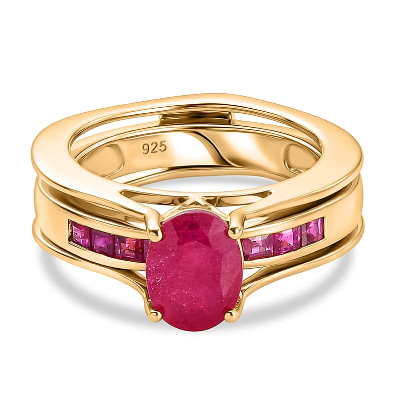 Niassa Ruby (FF) 2.50 ctw Ring in 14K Yellow Gold Over Sterling Silver (Size 5.5)