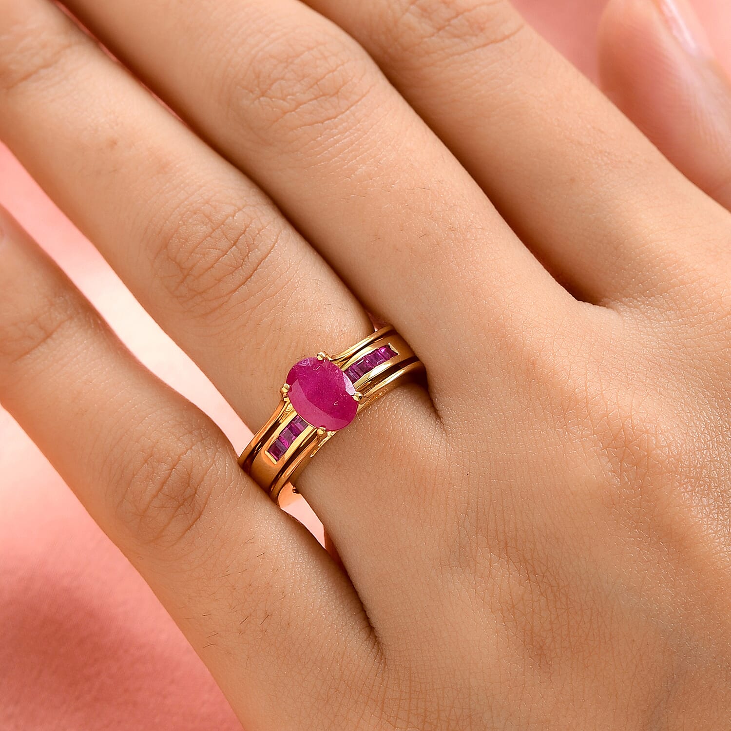Niassa Ruby (FF) 2.50 ctw Ring in 14K Yellow Gold Over Sterling Silver (Size 5.5)