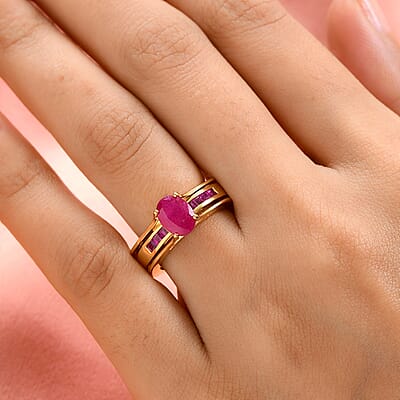 Niassa Ruby (FF) 2.50 ctw Ring in 14K Yellow Gold Over Sterling Silver (Size 5.5)