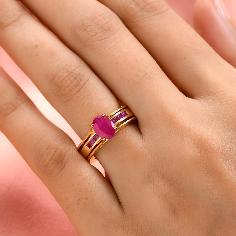 Niassa Ruby (FF) 2.50 ctw Ring in 14K Yellow Gold Over Sterling Silver (Size 5.5)
