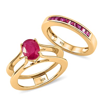 Niassa Ruby (FF) 2.50 ctw Ring in 14K Yellow Gold Over Sterling Silver (Size 5.5)