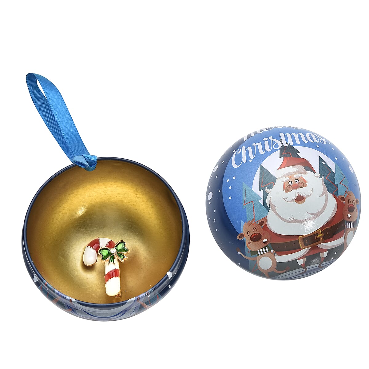 White Austrian Crystal and Enameled Christmas Candy Cane Brooch in Goldtone image number 2