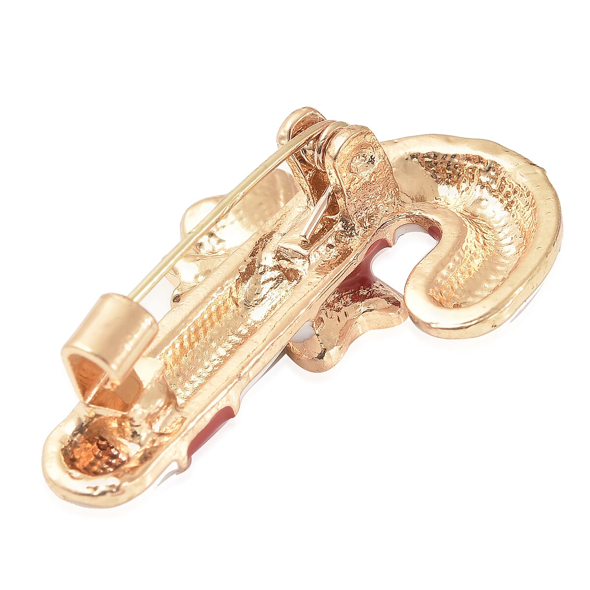 White Austrian Crystal and Enameled Christmas Candy Cane Brooch in Goldtone image number 4