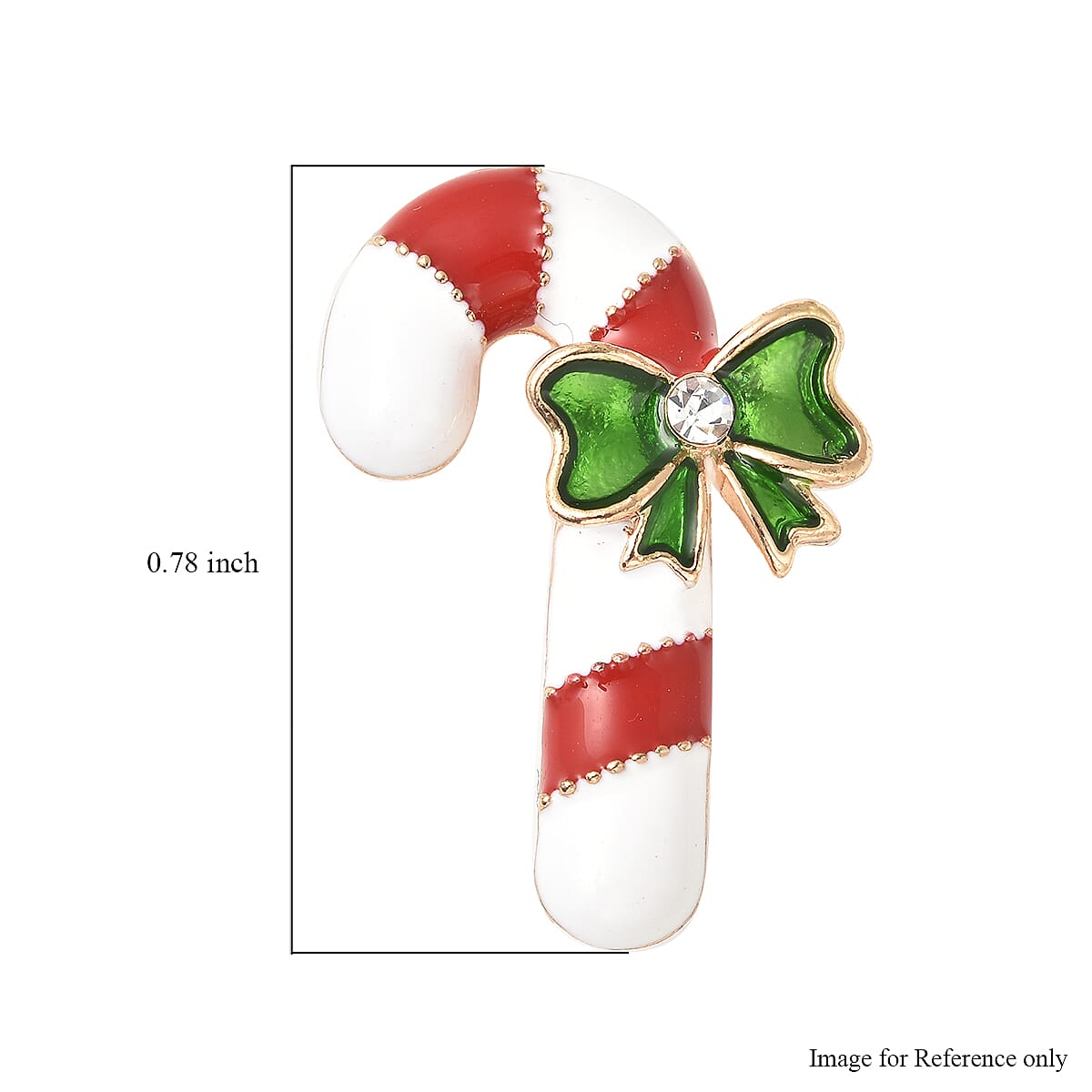 White Austrian Crystal and Enameled Christmas Candy Cane Brooch in Goldtone image number 5