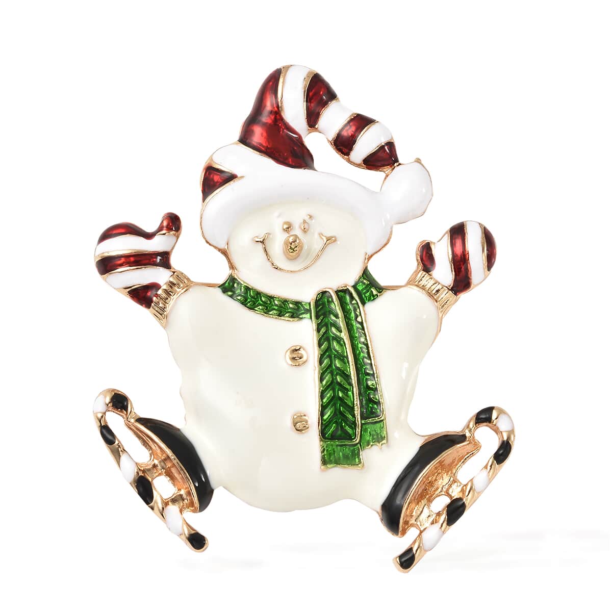 Merry Christmas Jewelry Gift Box with Enameled Christmas Snowman Brooch in Goldtone image number 1