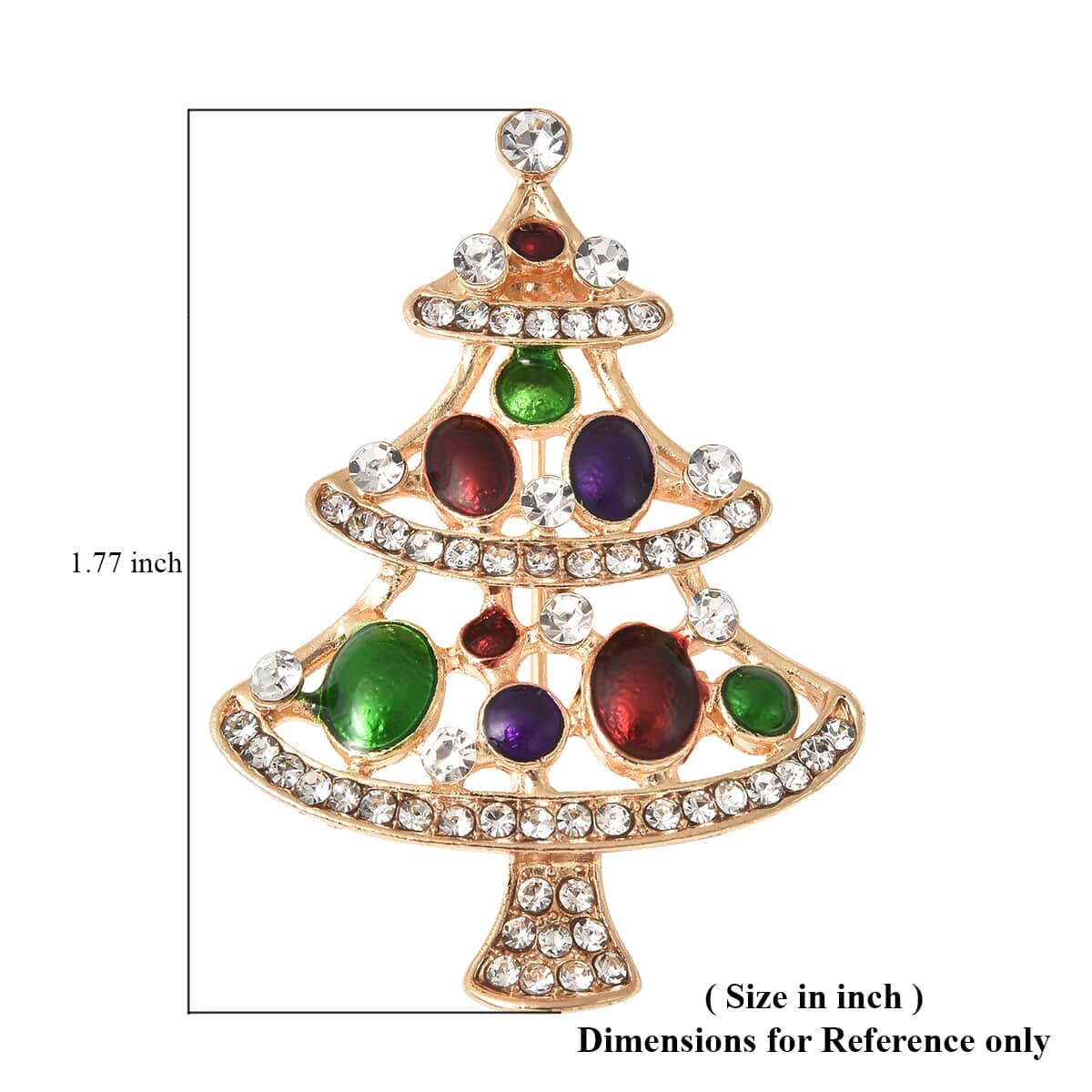 Austrian Crystal and Enameled Christmas Tree Brooch in Goldtone image number 5