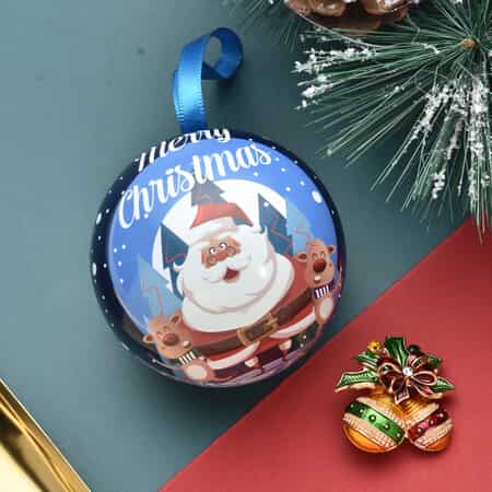 Merry Christmas Blue Ornament Ball Packaging Gift Set with Multi Color Austrian Crystal Christmas fruit Brooch in Goldtone image number 0
