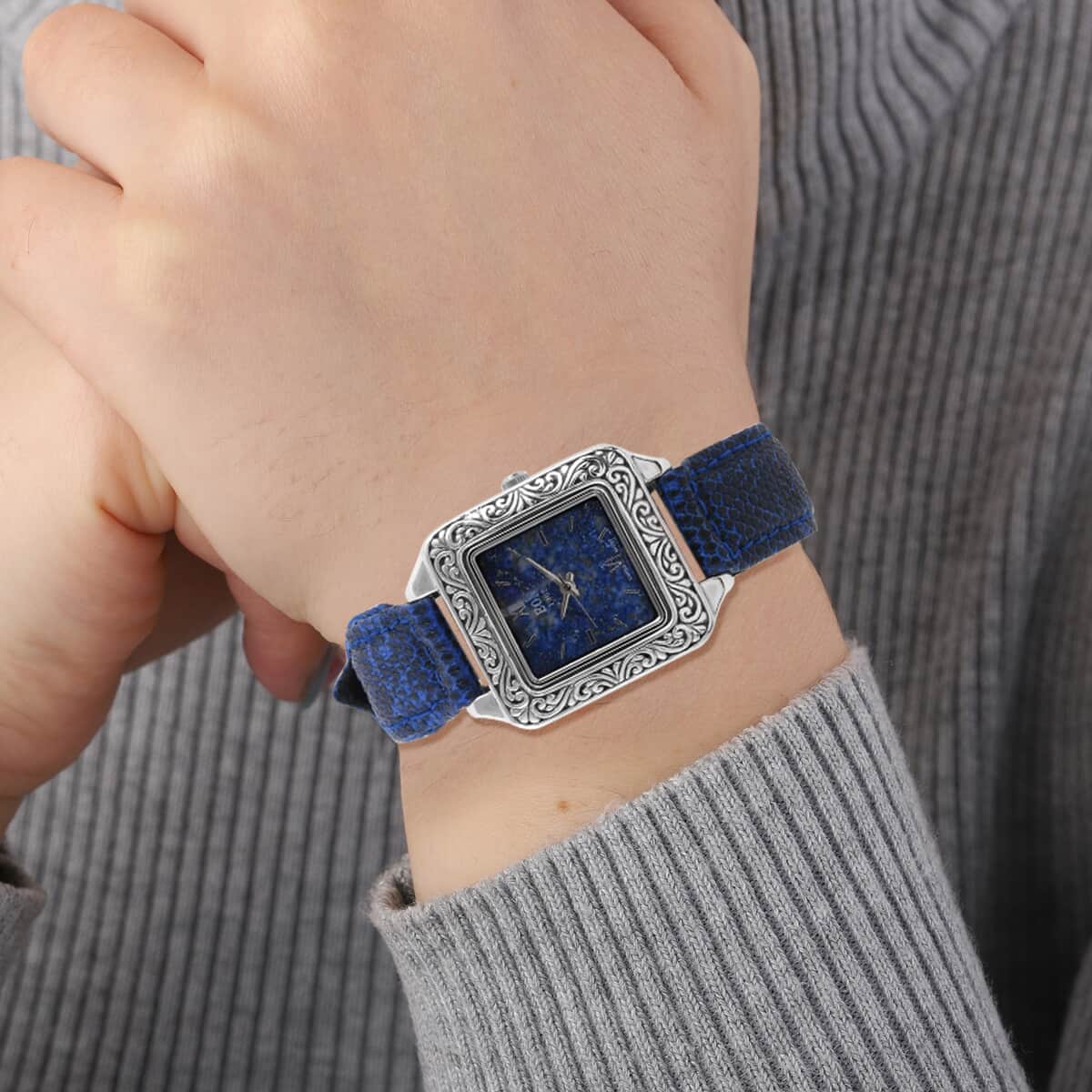 BALI LEGACY EON 1962 Lapis Lazuli Swiss Movement Watch in Sterling Silver and Stainless Steel with Royal Blue Lizard Color Leather Strap (20 g) image number 2