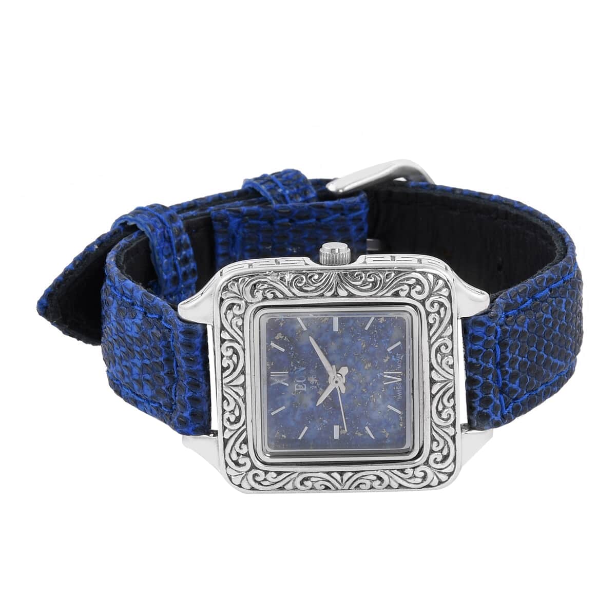 Bali Legacy Eon 1962 Lapis Lazuli Swiss Movement Watch in Sterling Silver and Stainless Steel with Royal Blue Genuine Lizard Leather Strap image number 3
