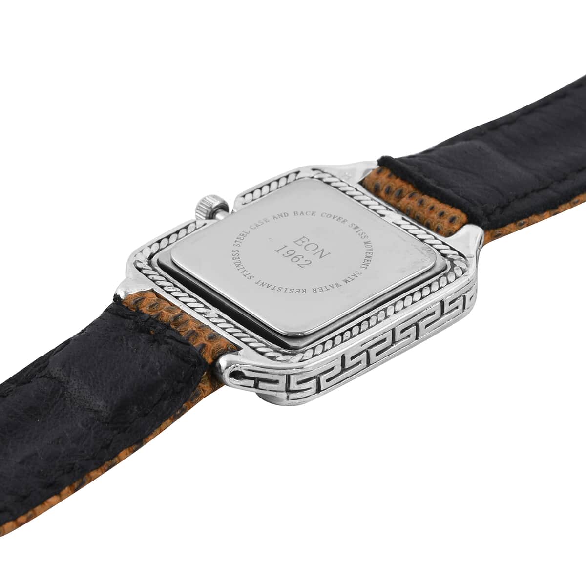Bali Legacy Eon 1962 Tiger's Eye Swiss Movement Watch in Sterling Silver and Stainless Steel with Brown 100% Genuine Lizard Leather Strap image number 4