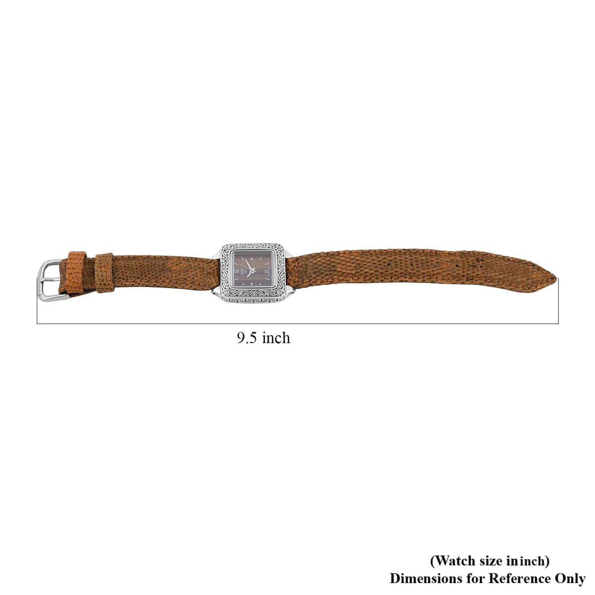 Bali Legacy Eon 1962 Tiger's Eye Swiss Movement Watch in Sterling Silver and Stainless Steel with Brown 100% Genuine Lizard Leather Strap image number 5