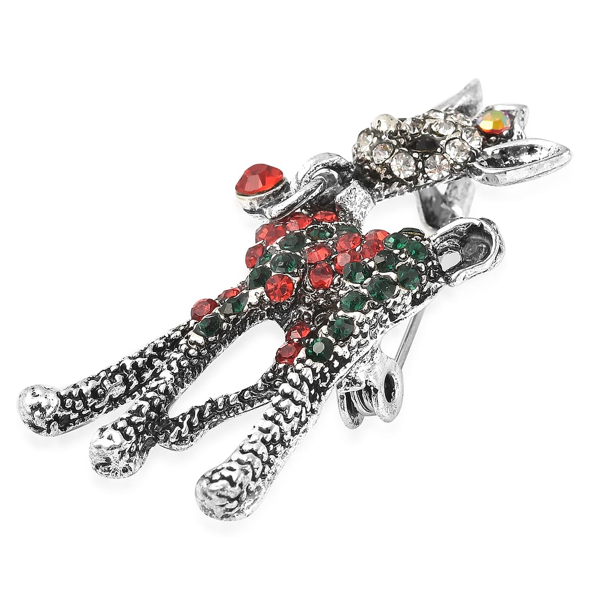 Merry Christmas Red Ornament Ball Packaging Gift Set with Multi Color Austrian Crystal Christmas Deer Brooch in Silvertone image number 3