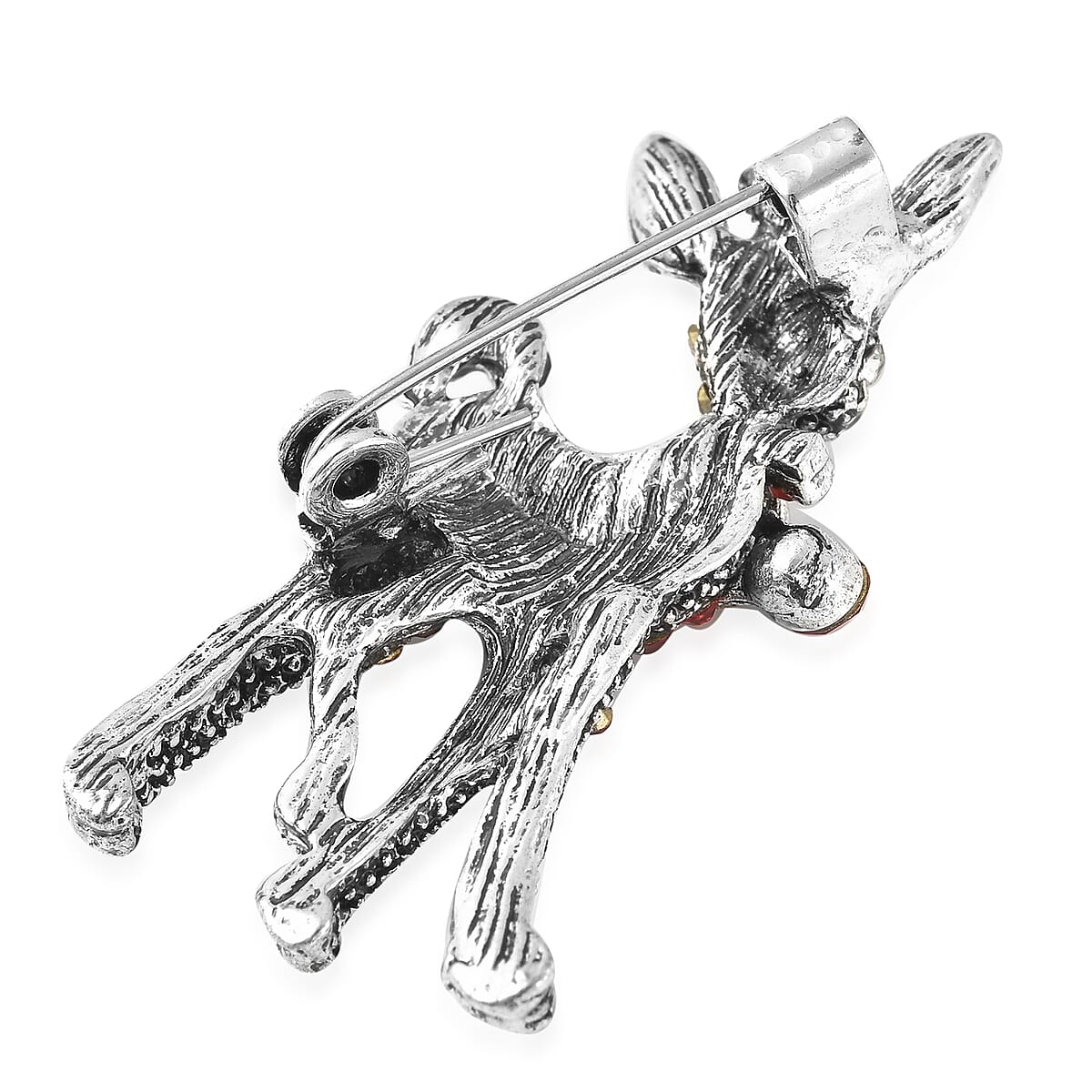 Merry Christmas Red Ornament Ball Packaging Gift Set with Multi Color Austrian Crystal Christmas Deer Brooch in Silvertone image number 4