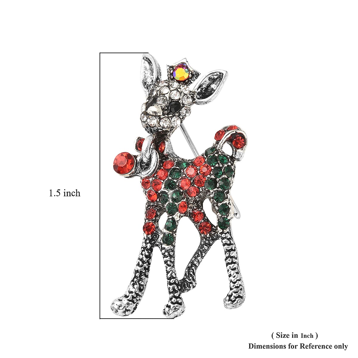 Merry Christmas Red Ornament Ball Packaging Gift Set with Multi Color Austrian Crystal Christmas Deer Brooch in Silvertone image number 5