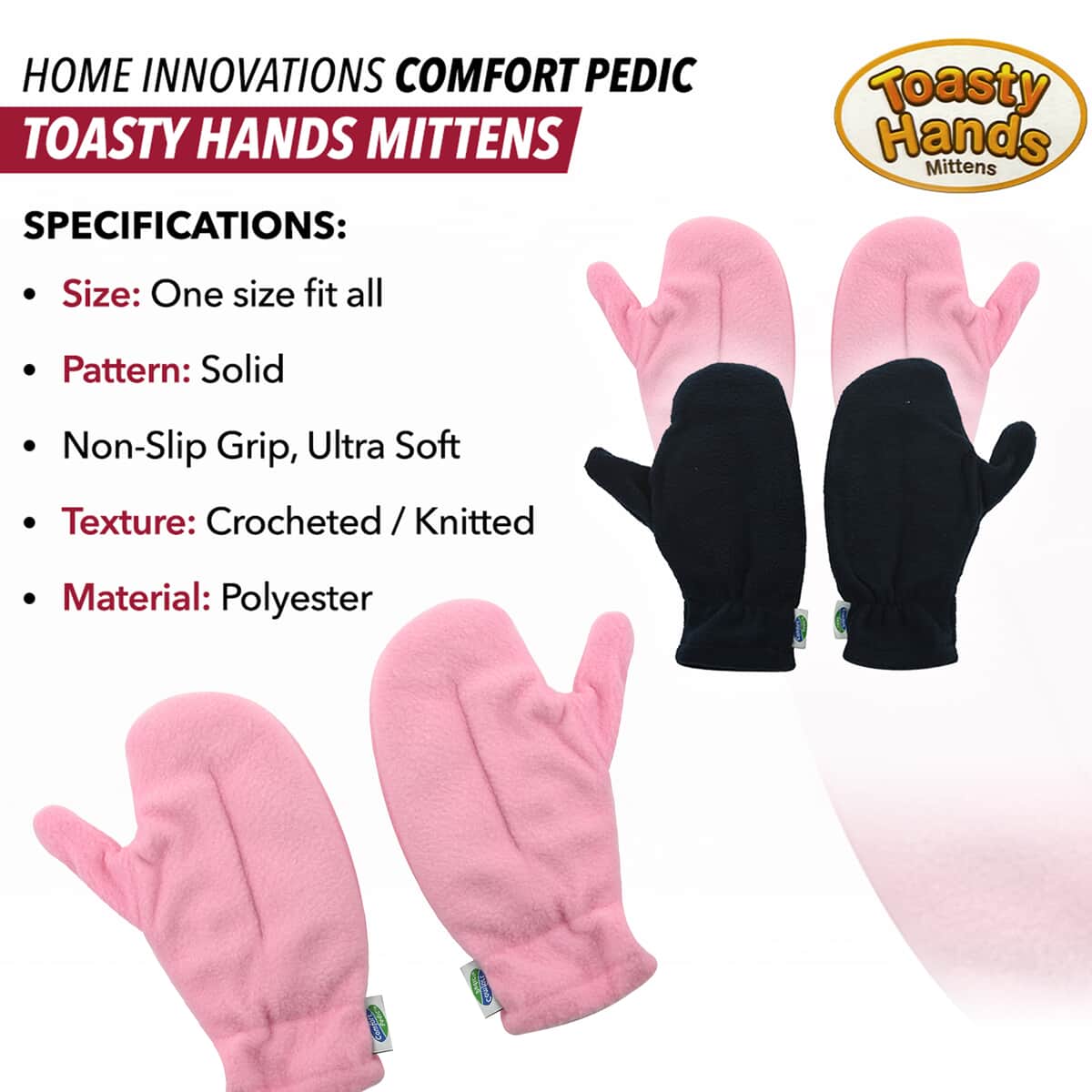 HOME INNOVATIONS Comfort Pedic Toasty Hands Mittens -Pink image number 2