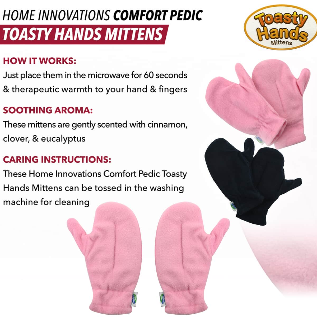 HOME INNOVATIONS Comfort Pedic Toasty Hands Mittens -Pink image number 3