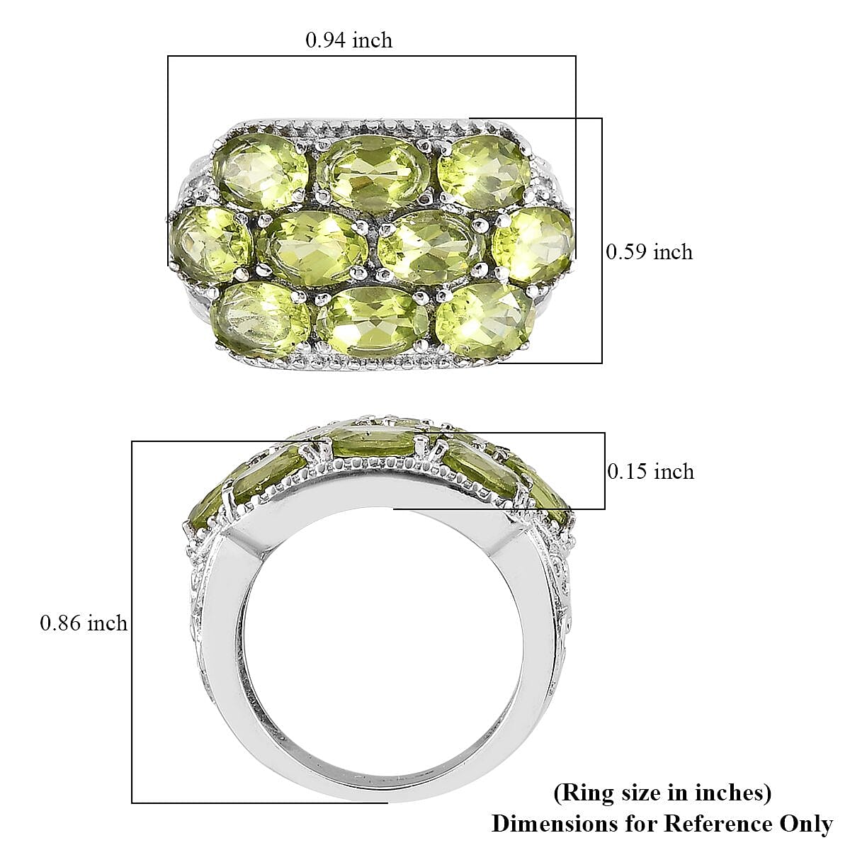 Hebei Peridot 4.85 ctw Ring in Stainless Steel (Size 5.0)  image number 5