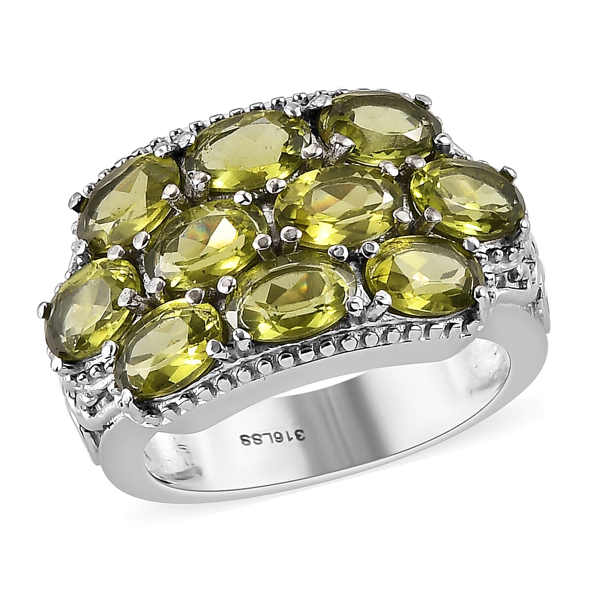 Hebei Peridot 4.85 ctw Ring in Stainless Steel (Size 7.0)