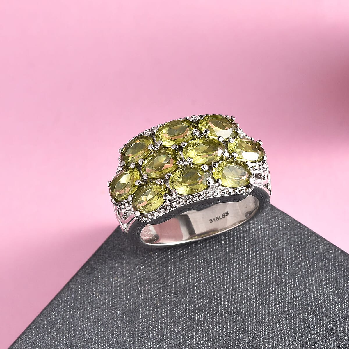 Hebei Peridot 4.85 ctw Ring in Stainless Steel (Size 7.0)  image number 1