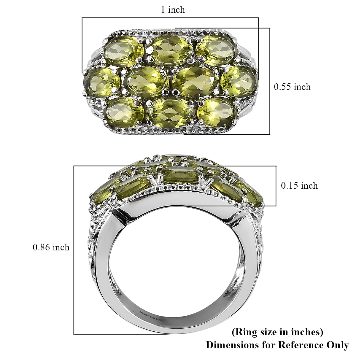 Hebei Peridot 4.85 ctw Ring in Stainless Steel (Size 7.0)