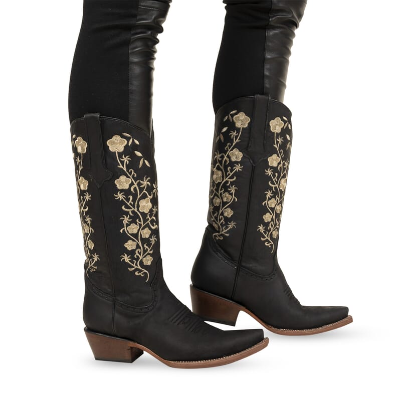 TANNER MARK Black Turin Floral Top Snip Toe Boot 6.5