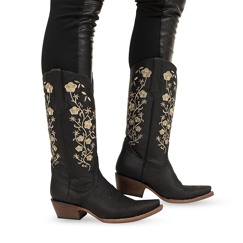 TANNER MARK Black Turin Floral Top Snip Toe Boot 6.5