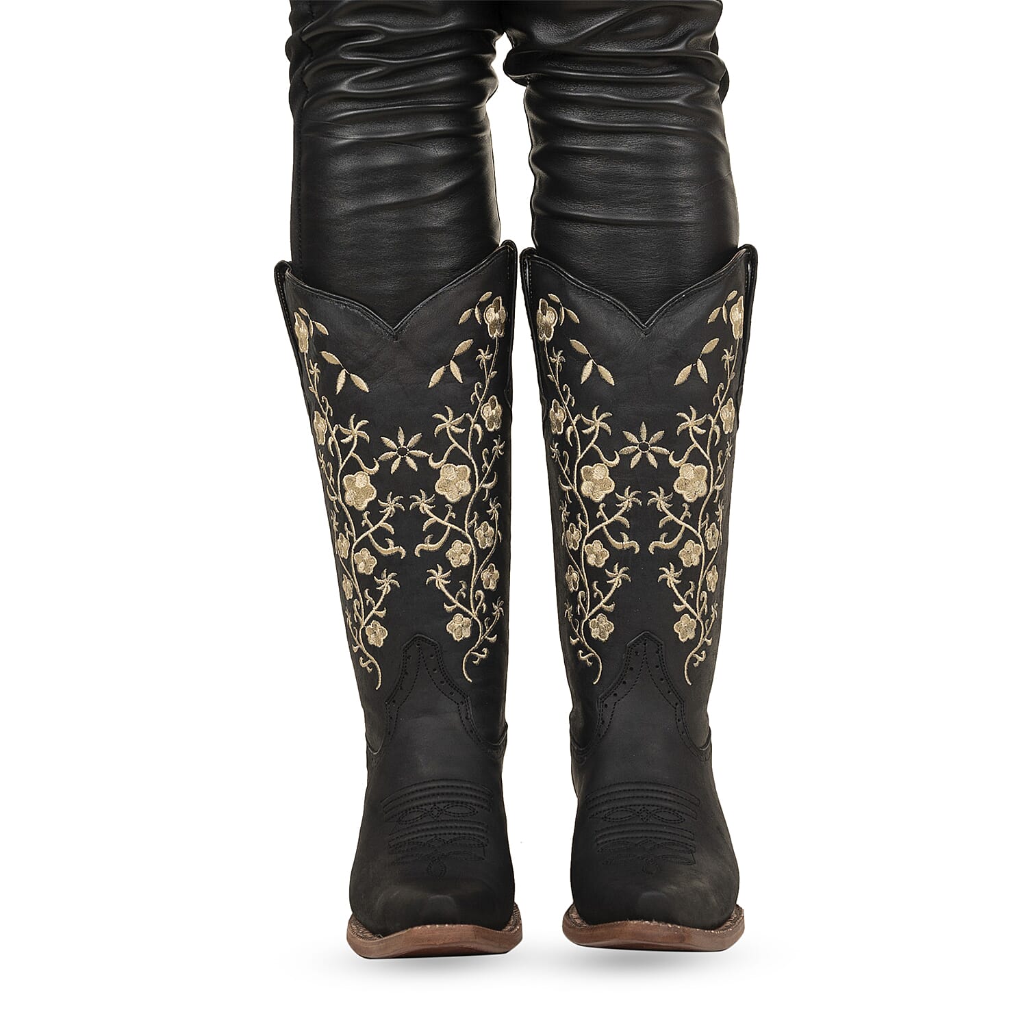 TANNER MARK Black Turin Floral Top Snip Toe Boot 6.5