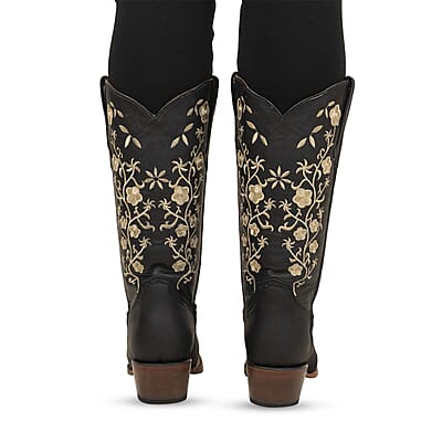 TANNER MARK Black Turin Floral Top Snip Toe Boot 6.5